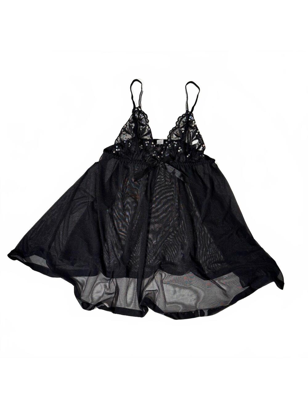 Y2K Mesh Babydoll Sheer Sparkly Bling Chemise Lingerie Slip Dress Sequin Detail
